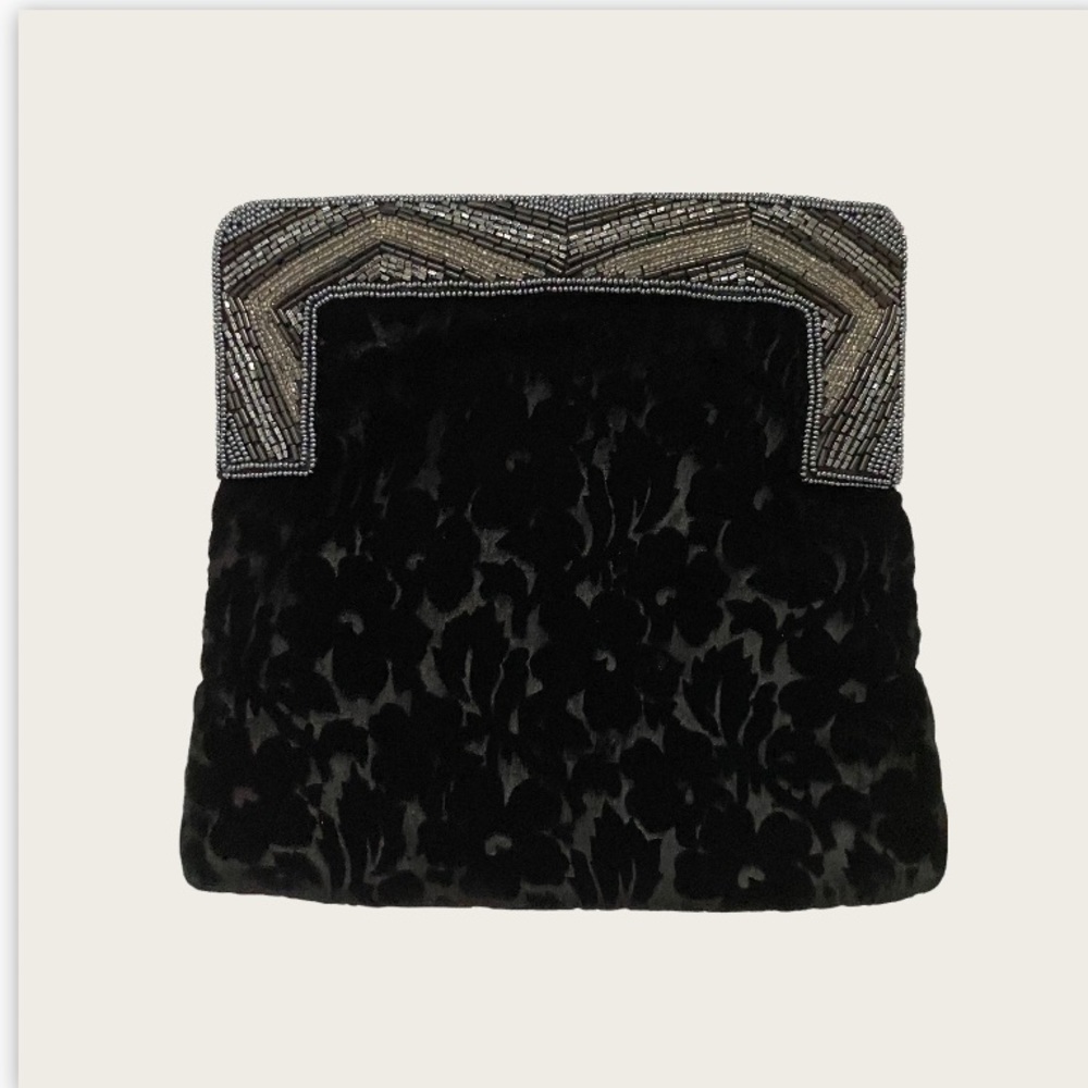 (R) Vintage Velvet Beaded Clutch by Genie Floral Special Occasion